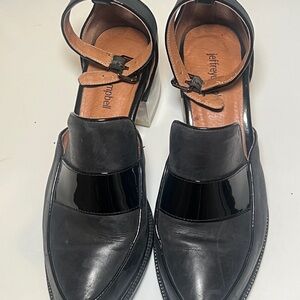 9.5 Jeffrey Campbell shoes w patent leather detail and ankle strap. Lucite heel